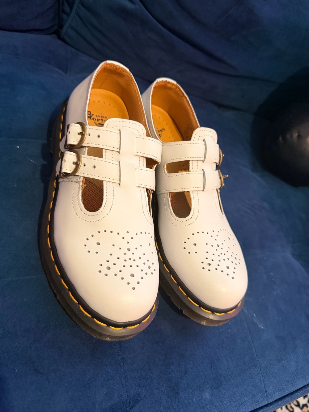Dr. Martens Cream Perforated Double-Strap Mary Jane Flats